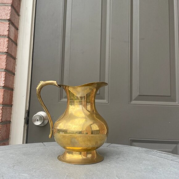 Vintage Small Brass Jug Pitcher w/Beaded Handle - Picture 2 of 5